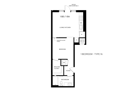 Floor plan for studio, 1 bath, 596 sqft